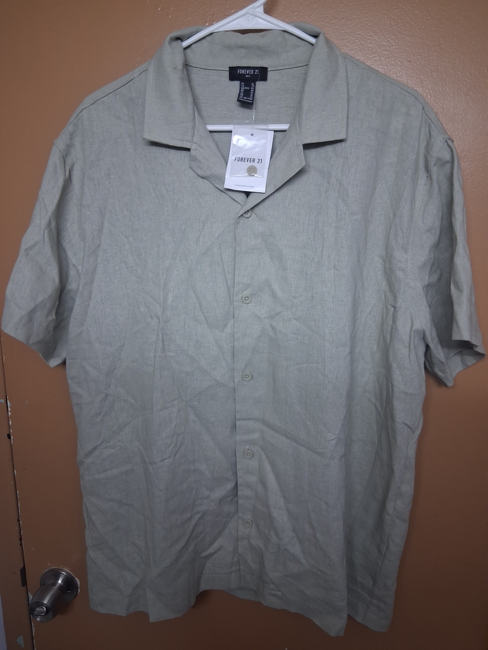 Forever 21 Men Short Sleeve Button-Up Shirt - Sage Green